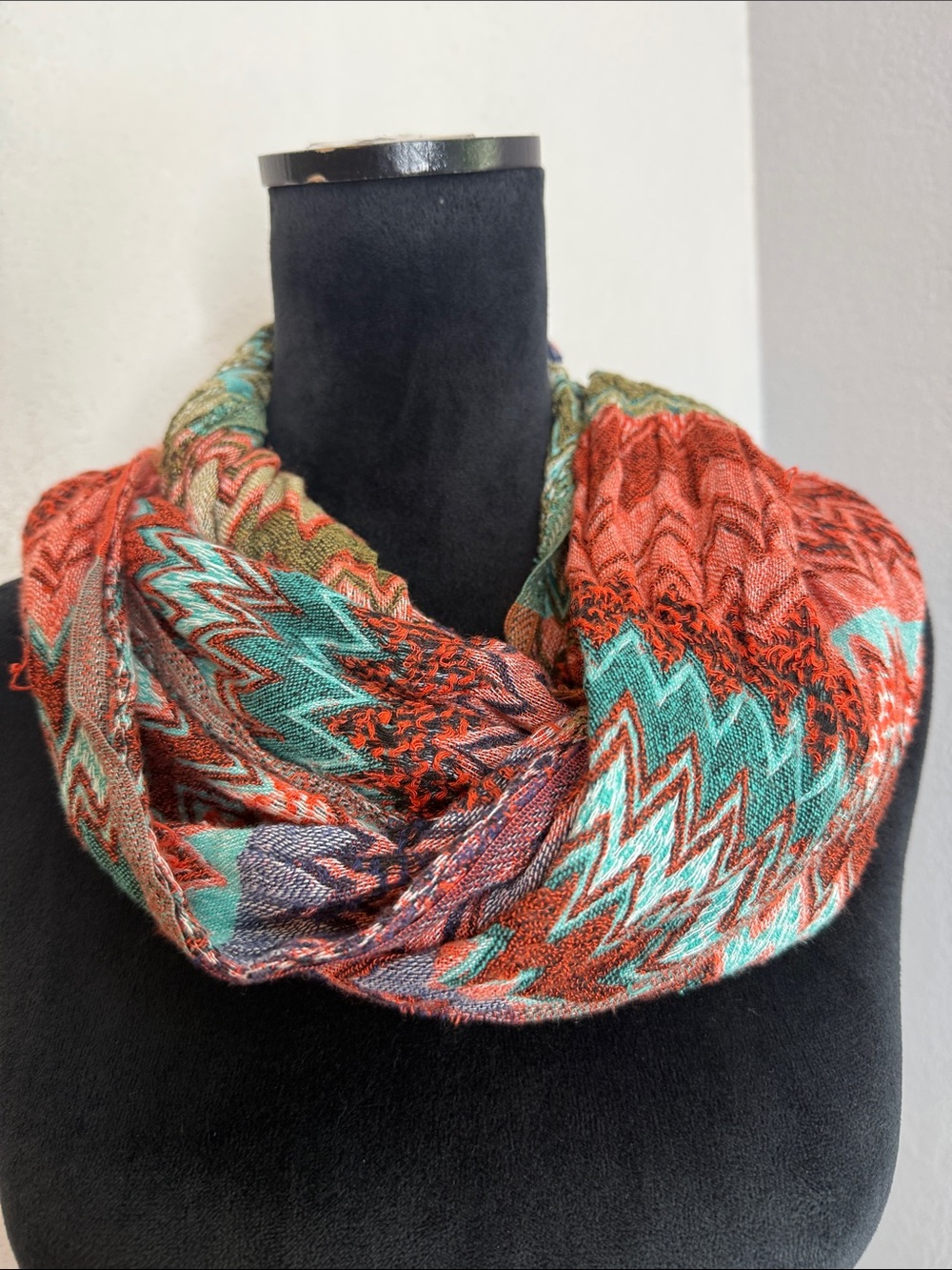 Boho Knit Fringe Scarf Wrap Shawl Earthy Sunset Southwest Festival Indie Energy - Picture 3 of 3